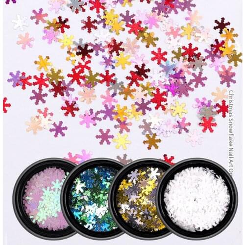 6 Boxes Holographic Xmas Snowflakes Nail Sequins Flakes 3D Nail Art Glitter Laser AB Silver Paillette Manicure Decorations