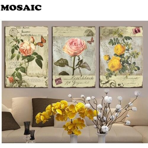 3 pcs Diamond Mosaic rose Flower Full Square 5D Diamond Painting Diamond Embroidery Sale Picture Of Rhinestone Decor Home