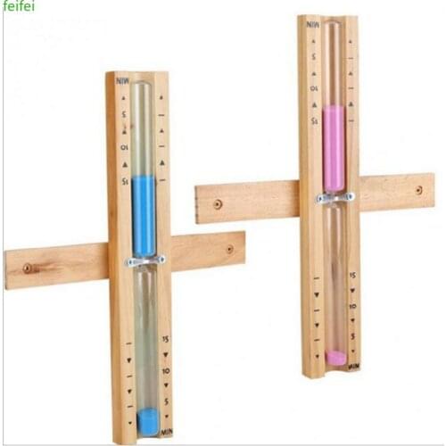 Wooden Sauna Hourglass Wall Mounted Rotating 15mins Sandglass Clock White Sand Timer for Home Store Use