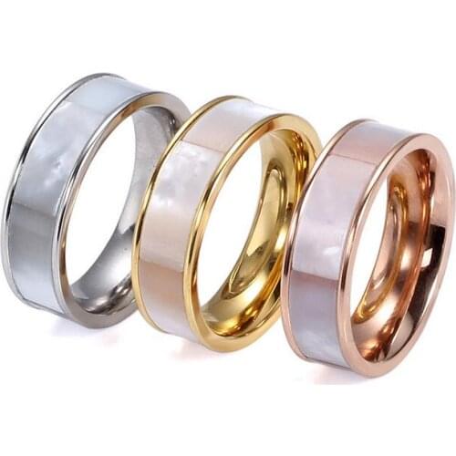 Two Color Fashion 316L Stainless Steel jewelry Ring Natural Shell Wedding Rings for Women