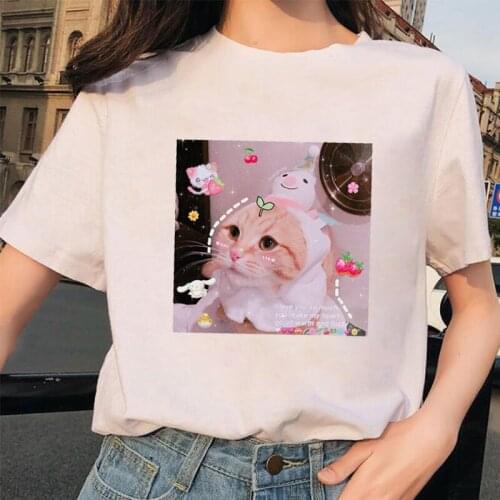Cute Cat Loves Animal Dog Print Harajuku Tshirt Kawaii Ladies T Shirt Hip Hop Women Shirts Summer Streetwear Female Top