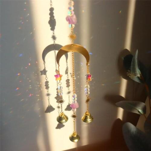 Crystal Windchimes Star Moon Pendant Handmade Sun Light Catcher Handmade Garden Window Wedding Curtain Decor Sunburst Wind Chime