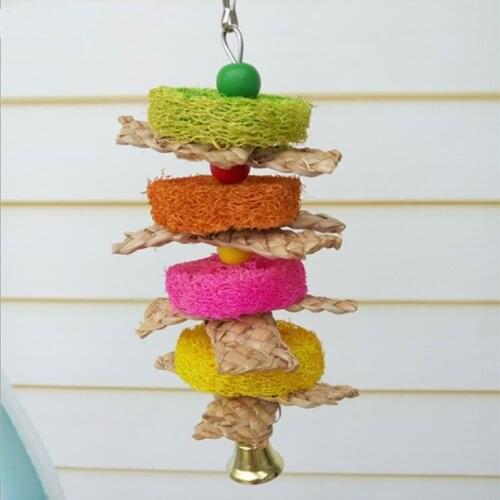 Bird Toys With Natural Loofah Chew Toys Parrot Swing Toy Bird Products Cage Accessories D786