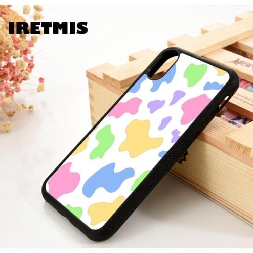 Iretmis 5 5S SE 6 6S TPU Silicone Rubber Phone Case Cover for iPhone 7 8 Plus X Xs 11 12 MINI Pro Max XR Colorful cow print
