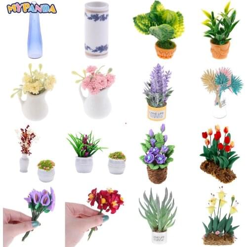1pc Dollhouse Artificial Flowers Vase Green Potted Plants for Dollhouse Furniture Toys Home Decor DIY Toy for Children Kids