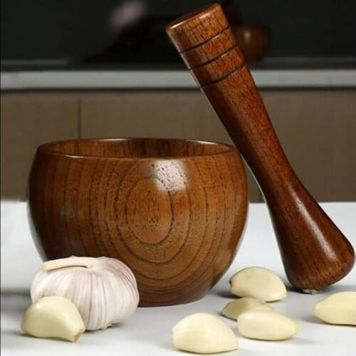Pounded Garlic Jar Mortar Old Grinder Round Smooth Hand Polished Pestle Set For Grind Herbs Spices Grains Pepper Bamboo/Wooden