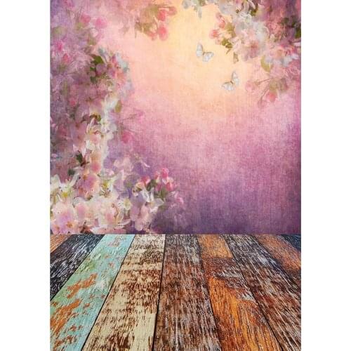 Oil Paintings Flowers Butterfly Vintage Wooden Floor Photography Backdrop Custom Photoshoot Backround for Children Baby Lovers