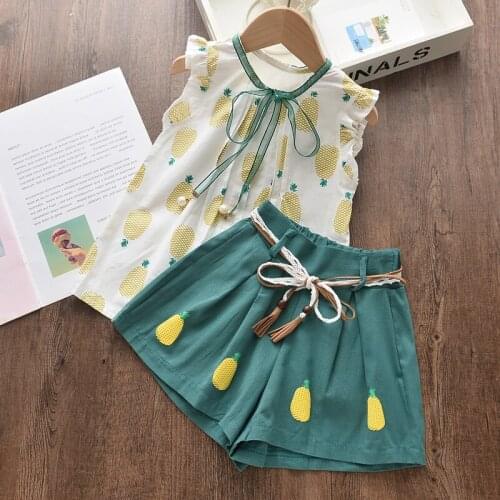 Girls Summer Cute Clothes Sets 2021 New Trend Children Sweet Clothing Fruit Sleeveless Vest And Bow Pant 2PCS Outfits Kids Suit
