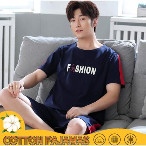 Summer Men Pyjamas Short Sleeve Cotton Cartoon Pajamas Set Casual Sleepwear Pyjamas Night Suits Pijamas Plus Size XXXXL Homewear