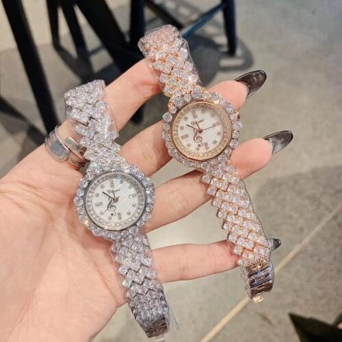 Fashion Women Full Crystals Jewelry Watches Luxury Rhinestone Bracelet Watch Waterproof Quartz Roman Wrist Watch Lotus