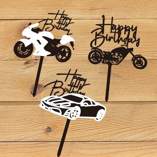 Motorcycle Birthday Cake Topper Car DIY cake Toppers Boys Men Happy Birthday Party Wedding Dessert Decor