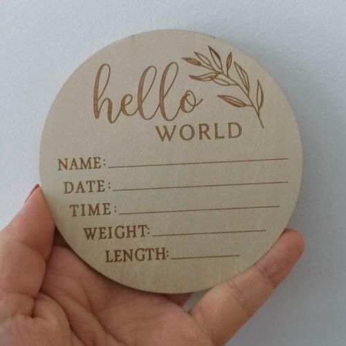 Set of 20 Hello world Wooden Baby disc wood baby plaque