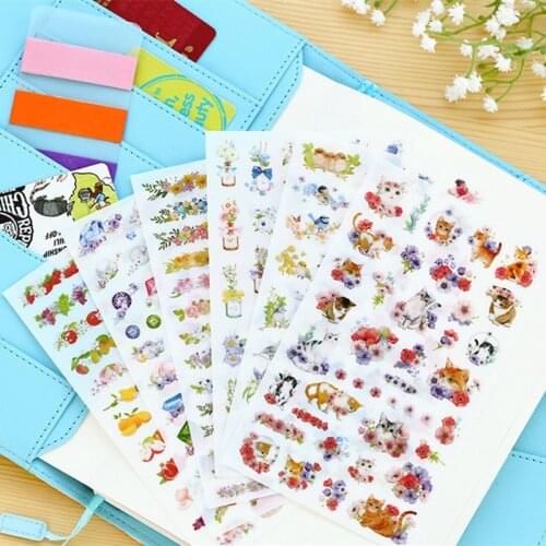 6 pcs/Lot Garden Flowers sticker Cat bird fruit stickers PET decoration tape for scrapbooking Stationery School supplies F956