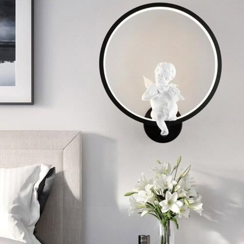 Nordic Style Wall Lamp Minimalist Angel Playing Violin Bedside Wall Lamp Round Night Light Cold And Warm Light Iron Bracket
