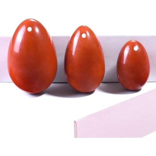 Natural Drilled Red Jasper Yoni Egg Set Kegel Exercise Pelvic Muscle Tightening Reiki Vaginal Healing Women Massage Ben Wa Ball