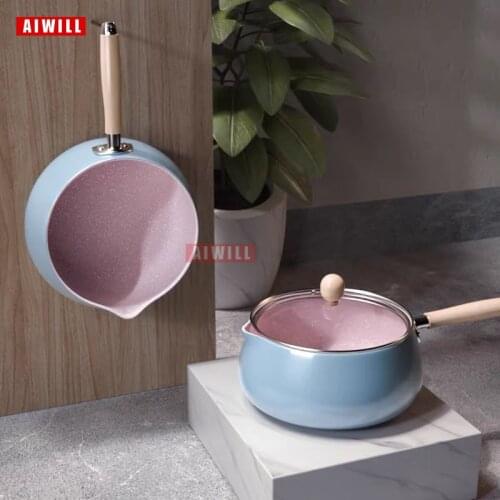 AIWILL Colorful Small Milk Pan Instant Noodles Non-Stick Small Stew Pans Enamels Anti-Overflow Cute Non-Stick Mini Pot
