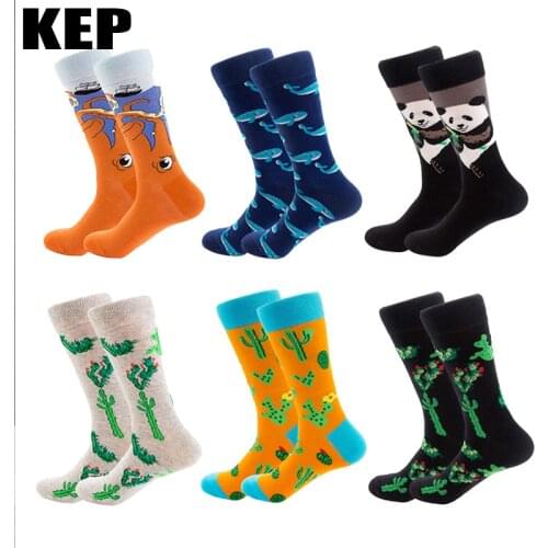 Brand Harajuku Hip Hop Cactus Plant Octopus Whale Panda Animal Cotton Men Socks Funny Happy Socks Winter Street Style Sox Gifts