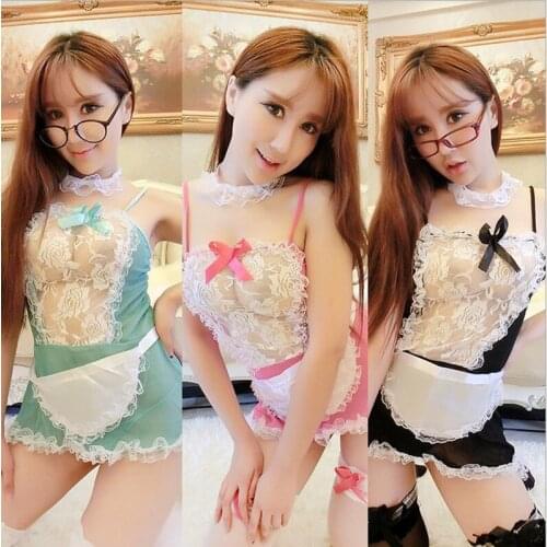 New women sexy lingerie hot lace French Maid sexy Costume Cosplay Erotic Lingerie Underweaer baby doll 3 Colors