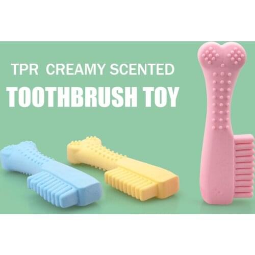 New TPR Creamy Scented Dog Toothbrush Toy Macaron Color Healthy Environmental Cleaning Teeth Pet Products