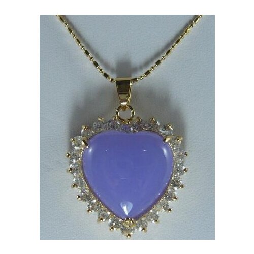 Purple jade inlaid crystal heart-shaped pendant necklace