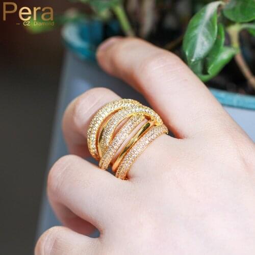 Pera Luxury 585 Gold Micro Full Cubic Zirconia Pave Setting Geometry Shape Bridal Engagement Rings Wedding Bands for Brides R164