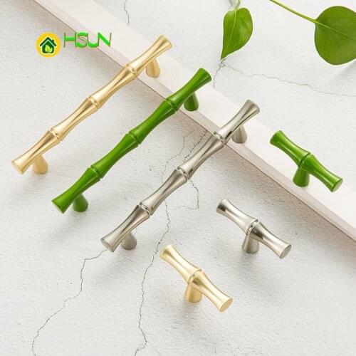 Furniture Pull Door Handle T bar Bamboo Shape Gold Green Creativity Novelty Wardrobe Cupboard Drawer Knob Newest