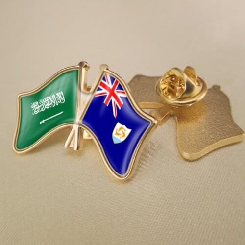 Saudi Arabia and Anguilla Crossed Double Friendship Flags Lapel Pins Brooch Badges