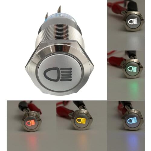 12V 19mm Silver Metal LED Push Button Latching Switch Light Symbol