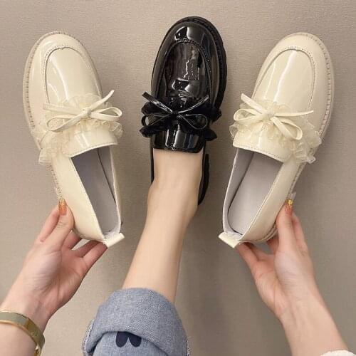 Shoes On Heels Casual Female Sneakers Autumn Dress Flats Women Oxfords Round Toe Bow-Knot British Style Slip-on New Nurse Low Fa