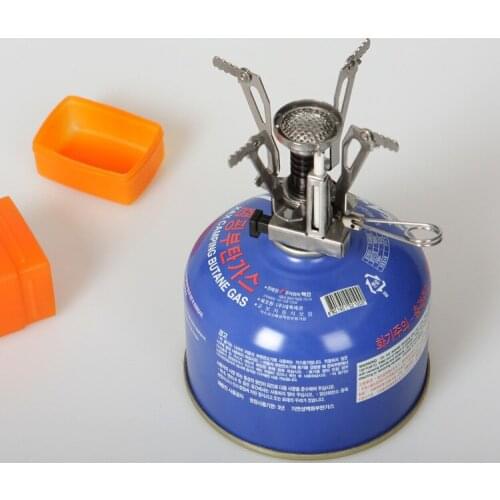 Camping Stove Backpacking Stove Portable Gas Stove with Piezo Ignition Lightweight Windproof Split Burner, Butane Adapter, Cookw