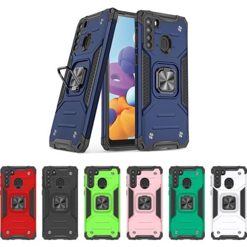 Shockproof Anti-drop Armor Finger Ring Holder PC + TPU Magnetic Phone Case Cover for Galaxy A01 A11 A21 A31 A41 A12 A32 A52 A72