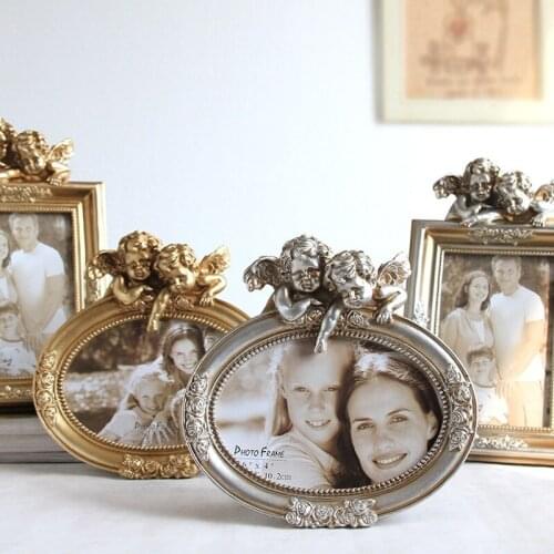 Vintage Resin Photo Frame Cupid Gold Photo Frames for Baby Picture Holder Ornament Wedding Classic Home Decoration WY72411