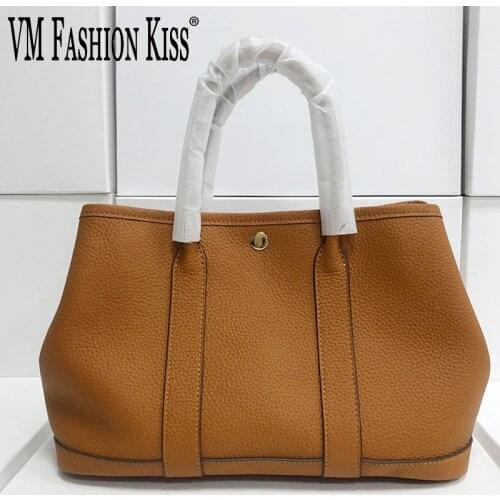 VM FASHION KISS Ladies Genuine Leather Handbag Europe And America Classic Lychee Pattern Garden Party Tote Bag Big Shopping Bags