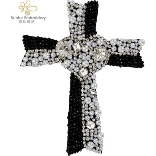 Beaded Cross Heart Patch Sew on Shoes Decoration Charms Decorative Clothes Patches