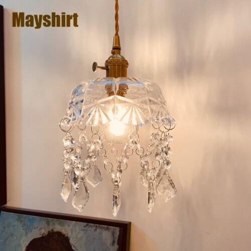 Nordic Iron Crystal Pendant Lights for Bedroom Bedside Dining Room Kitchen Bar Living Room Decor Modern Glass LED Light Fixtures