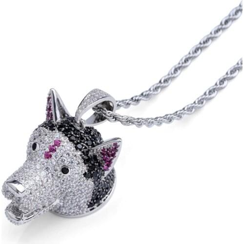 Lucky Sonny Brand New 3D Dog Pendant Hip Hop Animal Charm Zircon Paved Necklace & Pendant Men Jewelry Bling Bijoux Free Shipping