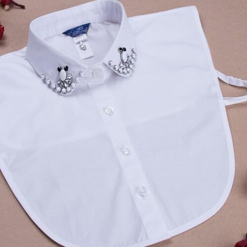 Women Clothes Pearl Beaded ladies blouse solid Peter Pan Women Detachable Lapel Shirt Fake False Collar Choker Necklace