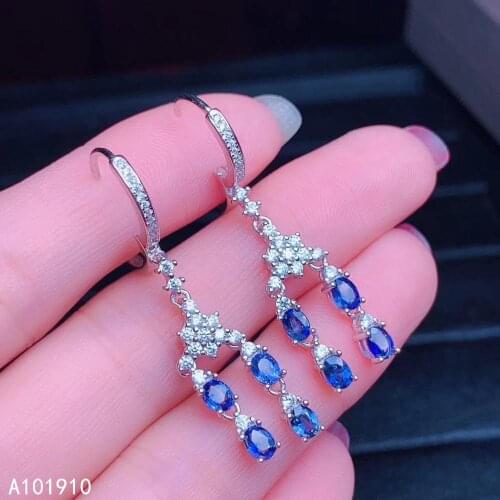 KJJEAXCMY boutique jewelry 925 sterling silver inlaid Natural sapphire gemstone Womens earrings support detection exquisite