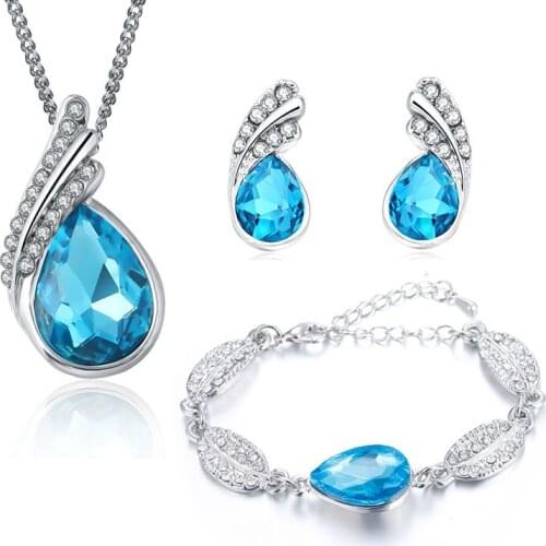 QiLeSen Fine jewelry 925 sterling silver suitable for ladies set, Hot Crystal Blue Necklace bracelet Earring Set YW171