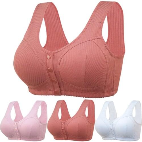 Womens Button Adjustable Sports Front Closure Extra-elastic Breathable Lace Bra Plus Size Fitness Cotton Comfortable Lingerie
