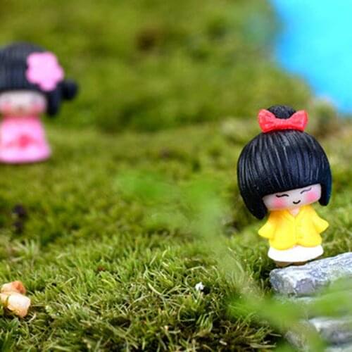 10Pcs Mini Ornaments Bonsai Craft Garden Moss Landscape Girl In Kimono Decor