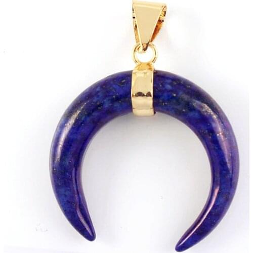 100-Unique 1 Pcs Light Yellow Gold Color Lapis Lazuli Crescent Moon Pendant Charm Jewelry