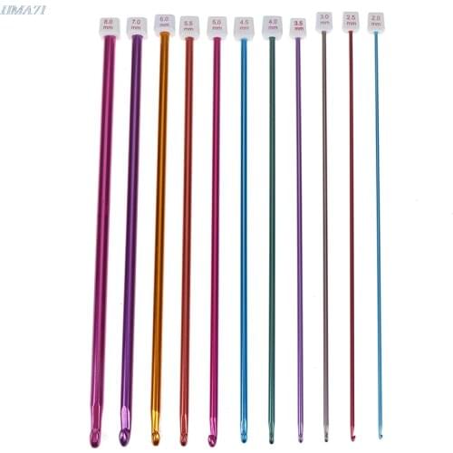 11pcs 10.6" Multicolour Aluminum TUNISIAN AFGHAN Crochet Hook Knit Needles Set 2-8mm