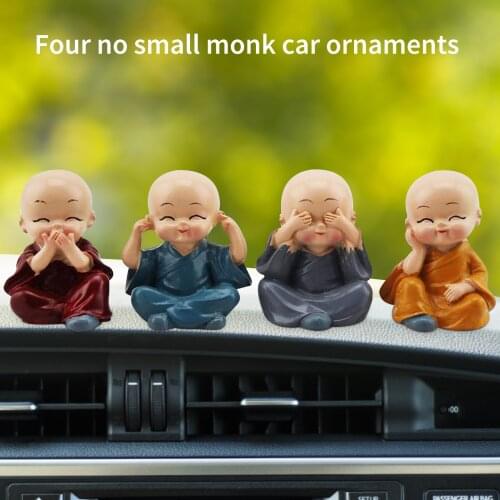 4 Pcs Cute Monk Figurines Small Resin Statue Wise Buddha Dolls Display Ornament for Home Office Car Interior Garden Outdoor