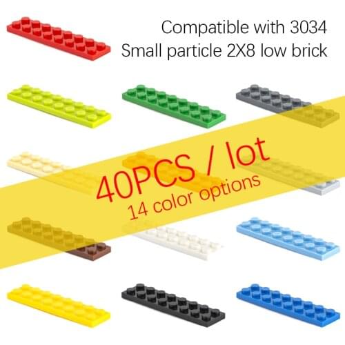 40PCS / lot Compatible Assembles Particles 3034 2x8 For Building Blocks Parts DIY LOGO Educational Bri Substrate parts MOC