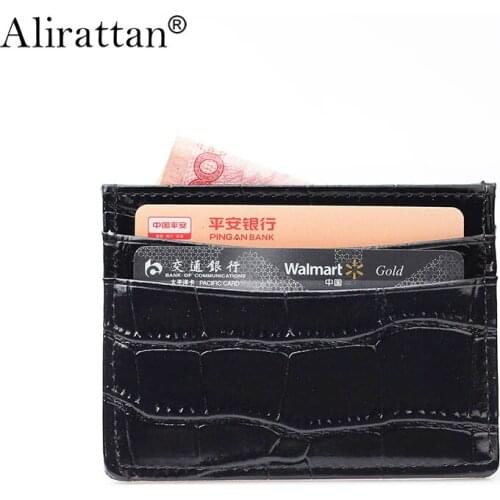 Alirattan New Cow Leather ID Card Holder for Women 2021 Luxury Crocodile Pattern Wallet Genuine Leather ID Credit Card Wallet