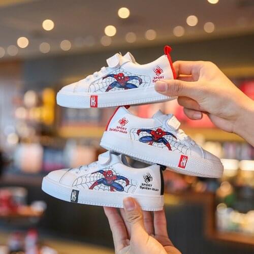 Disneys Spider-Man Boys' Sneakers 2021 Spring and Autumn Girls' White Shoes 4-12 Years Old Casual Childrens Shoes