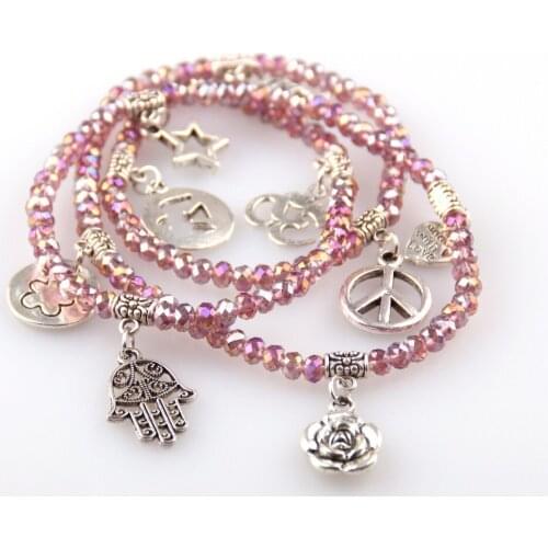 FREE SHIPPING SPARKLING 4mm minni Crystal glass beads bracelet with peace,bear,flower charm pendant women bracelet or necklace