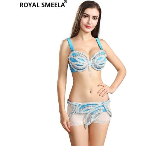 Lady Sexy Belly Dance Costume Sexy Beaded Top+Belt 2pcs Oriental belly dance Clothes Set Rhinestone Belly Dancing Outfits 119077