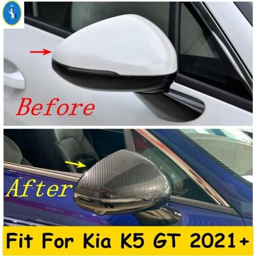 Car Side Door Rearview Mirror Cover Caps Trim Fit For KIA Optima / K5 GT 2021 ABS Carbon Fiber Look Exterior Refit Kit